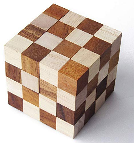 DIABOLICUBE 4x4 - jeu casse tête à partir de 12 ans difficulté 6/6. En bois massif aux normes CE, marque française le Délirant®. Grand modèle de 64 pièces très difficile, serpent snake cube puzzle 3D.