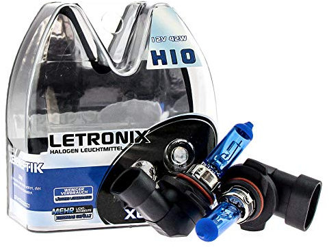 letronix Halogen Auto Lampen H10 12V 8500K Kalt Weiß Xenon Optik Gas Ultra White Look Birnen Lampe Abblendlicht Nebelscheinwerfer Fernlicht Kurvenlicht Zulassung E-Prüfzeichen (LED Optik) (H10 42W)