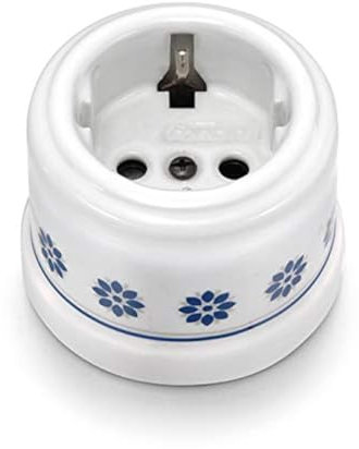 Fontini 30202612 Base de Enchufe 2P+TTL (Schuko) 16A Porcelana Decorada Azul