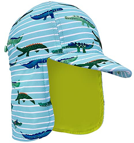 Gifts Treat Kinder Legionäre Hut, UPF 50+ Sonnenschutz Schwimmkappe Flap Hat im Dinosaurier-Muster für Kinder, Jungen Sonnenhut mit Nackenschutz Grün,54cm