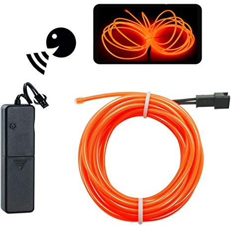 EL-Draht, orange, Geräuschsteuerung, konstantes Licht, Blitz, 2.7 m, Neon-Lichter, Neondraht, Neon-Licht, fluoreszierend, Stroboskoplicht, Elektrolumineszenzdraht, Halloween, DIY-Dekoration