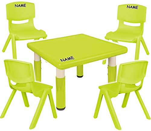 alles-meine.de GmbH Sitzgruppe für Kinder - Tisch + 4 Kinderstühle - Größen & Farbwahl - hell grün - inkl. Name - höhenverstellbar - 1 bis 8 Jahre - Plastik - für INNEN & AUßEN -..