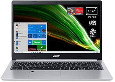 Acer Aspire 5 A515-45-R3BP PC Portatile, Notebook, Processore AMD Ryzen 7 5700U, RAM 16 GB DDR4, 512 GB PCIe NVMe SSD, Display 15.6 FHD IPS LED LCD, AMD Radeon, Windows 10 Home, Silver