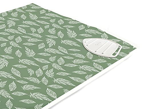 Encasa XO Tapis de Repassage 120x70 cm avec Rembourrage de 3mm & Repose-Fer Silicone pour Le Repassage à la Vapeur sur la Table ou Le lit-Couverture résistante à la Chaleur- Grandes Feuilles Vertes