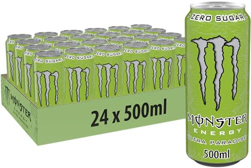 Monster Energy Ultra Paradise – 24 Lattine da 500 ml, Energy Drink Zero Zuccheri e Poche Calorie, Bevanda Energetica dal Gusto Leggero e Rinfrescante di Kiwi e Lime