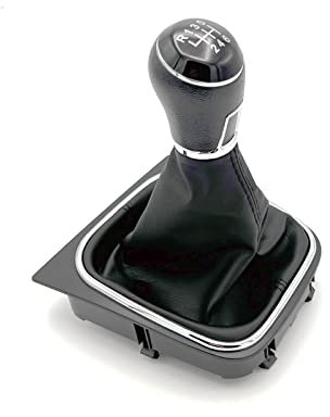 SISS Schaltknauf 6-Gang kompatibel mit VW Golf 5 V Golf 6 VI Komplet Set Schaltsack mit Rhamen Schaltmanschette Knauf Schwarz/Chrome Plug Play Ersatzteil für 5K0711113 1K0711113 1K8711113