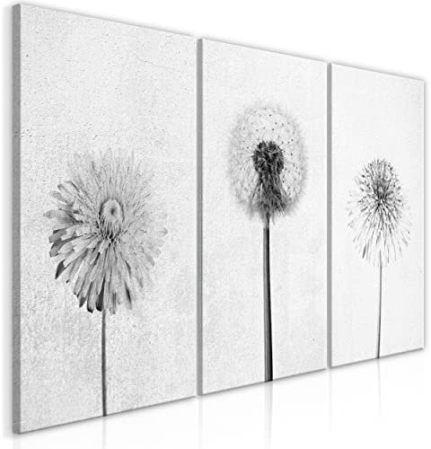 decomonkey Bilder Pusteblume 180x90 cm 3 Teilig Wandbild Groß Leinwandbild XXL Deko Wohnzimmer Schlafzimmer Büro Wanddeko Leinwand Pictures For Wall Poster Modern Löwenzahn Blumen grau weiß
