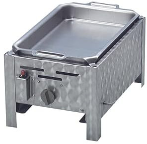 BSR-Grillen Profi Gasgrill 1-flammig Gastrogrill Gasbräter Gastrobräter Edelstahlpfanne hoher Rand Piezo-Zünder 1 Gasbrenner Gasregler stufenlos regelbar Edelstahl Gasschlauch & Druckminderer