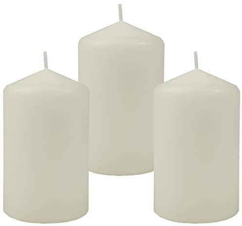 HS Candle Wachskerzen (3er Pack) Elfenbein Stumpenkerzen Ø6cm x 10cm - Kerze in vielen Farben, Lange Brenndauer - Hergestellt in EU - Kerzen Blockkerzen