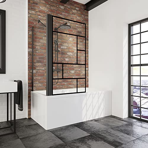 Schulte pare-baignoire 80 x 140 cm avec paroi latérale angle 75 cm, profilé noir, montage gauche droite, 1 volet pivotant, verre de sécurité 5mm Atelier antical, joint d'étanchéité (2 colis)