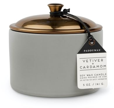 Paddywax Hygge Vetiver Kardamom-Duftkerze im Glas mit Deckel, 142 ml, Grau