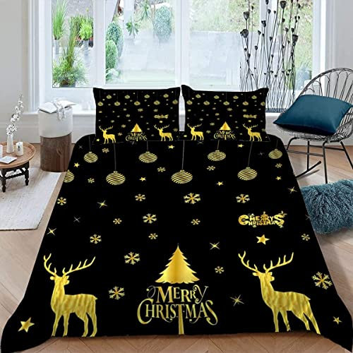 JIARAO Bettwäsche 220×240 3D Motiv 3teilig Weihnachten Bettwäsche-Sets100% Mikrofaser mit Reißverschluss Schneeflocken-Hirsch Erwachsene Winter Herbst Bettbezüge mit 2 Kissenbezug 80x80 cm
