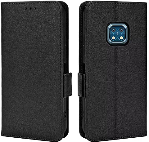 Topme Leder Tasche Hülle für Nokia XR20 (6.67 Inches), [einfache Telefonhülle mit Litschi-Muster] - Schwarz