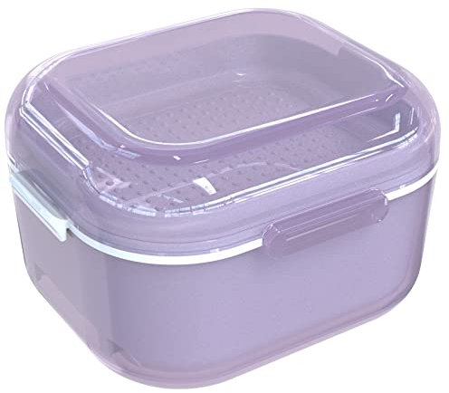 ARGOMAX Prothese Box, Zahnprothesendose, Zahnprothesenbox mit Sieb, Reinigung, Einweichen und Aufbewahrung von Zahnprothesen und Anderen Mundwerkzeugen (Lila)
