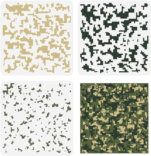FINGERINSPIRE 3 Stück Camouflage-Schablonen, 30x30 cm, wiederverwendbare Malvorlagen, Tarnmuster, Schablonen, Tigerstreifen, Leoparden-Vorlagen, quadratische Schablonen, Holz, Dekoration