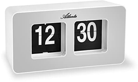 Atlanta Moderne Tischuhr Quarz mit Retro Flip Klapp Anzeige - 4464/19 (Weiß/Silber)