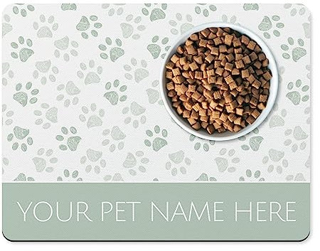 Personalised Dog Bowl Mat - Stylish Customised Pet Food Mat for Cats And Dogs (Light Green)