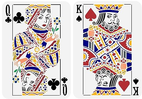 FINGERINSPIRE 2 Stück Spielkarten Malschablone 21x29.7 cm Wiederverwendbare Spaten Pflaumenblüte Königin König Zeichenvorlage Poker Schablone Zum Malen Auf Holz Wand Stoff Möbeln