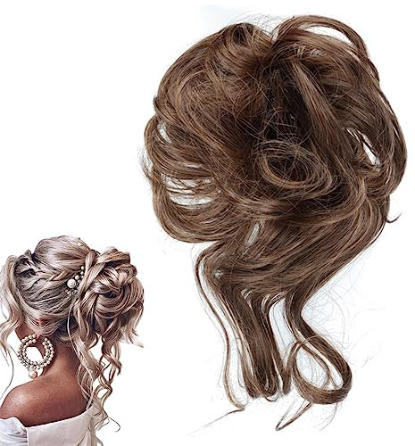prinfantasy Haarteil Haargummi Hochsteckfrisuren Messy Bun Haarteil Hair Piece Lockige Wellige Haar Bun Erweiterungen Kunsthaar Tousled Updo Haarteile für Frauen Mädchen, FQ003