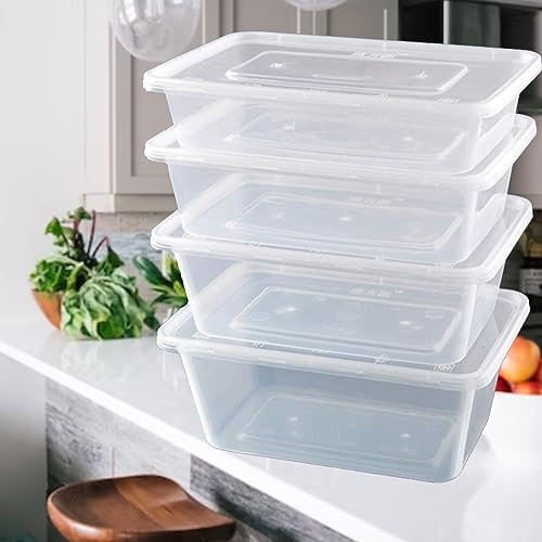 NIAM Plastic Food Storage Container Airtight Reusable Clear Food Container with Lids Microwave, Freezer & Dishwasher Safe (500, Rectangular, 5, Plastic Food Containers)
