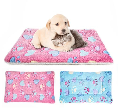 MICOOYO 2Pcs Dog Crate Bed Mattress, Fleece Pet Cushion Bed Mat, Washable Cat Cushion Pad for Small Dog Cat Puppy(Heart,61x41 cm)