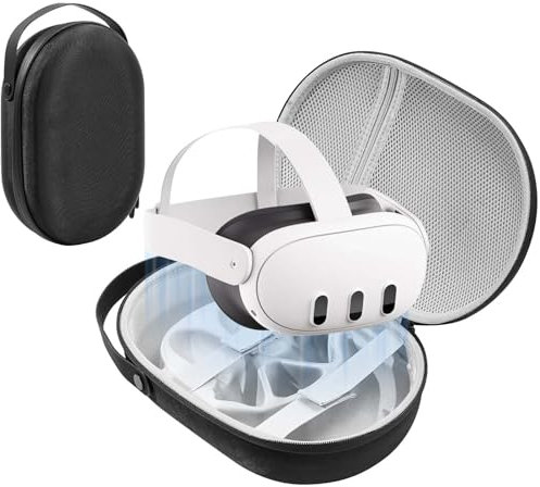 ProCase Hartschalenetui Reise Case Kompatibel für Meta Quest 3 VR Gaming Headset, Stoßfeste Tragetasche für Controller Zubehör Lagerung mit PU Handschlaufe -Schwarz