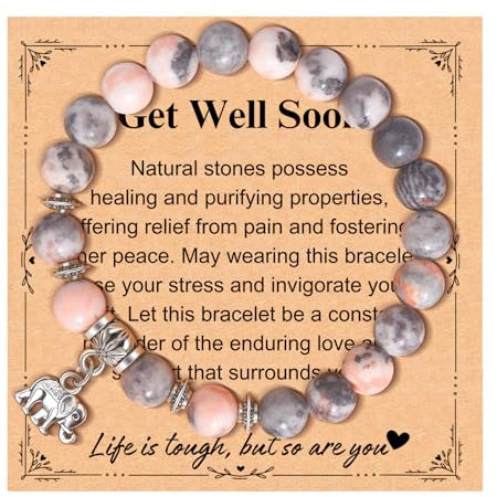 TERRISHE Elefant Armband für Damen Mädchen, 8mm Naturstein Perlen Heilarmband, Geschenke für Gute Besserung, Glück Elefant Inspiration Schmuck Geschenk Weihnachts Geburtstagsgeschenk für Frauen (Rosa)
