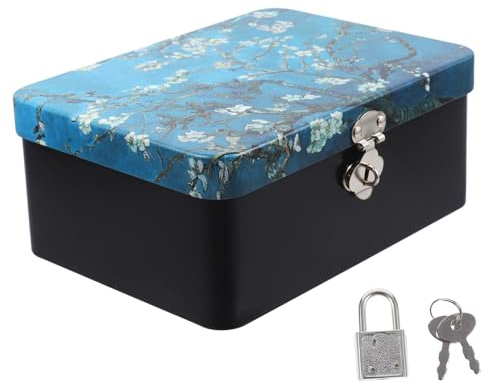 FONDOTIN Vintage Blechschachtel Mit Schloss 6.9X5.1X3 Zoll Abschließbare Aufbewahrungsbox Für Schmuck Tee Und Kleine Gegenstände Stilvoller Organizer Für Zuhause Und Büro