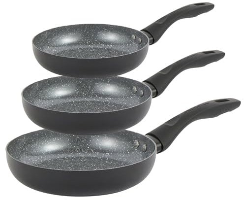 PROGRESS COMBO-8961 - Juego de 3 sartenes de cerámica de mármol, sartenes de 20/24/28 cm, revestimiento antiadherente de cerámica saludable, para tortillas/huevos, sin PFA, apto para placa de