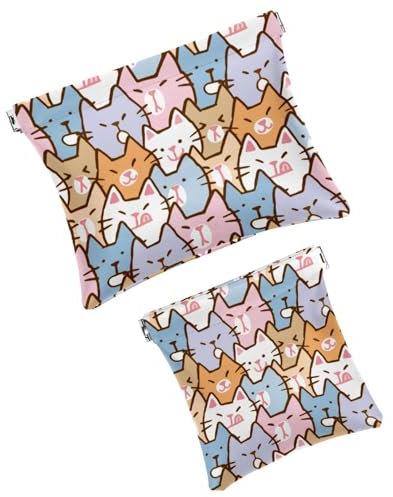 Kosmetiktasche mit Cartoon-Katzenmotiv, wasserdicht, kein Reißverschluss, selbstschließend, tragbare Mini-Reiseaufbewahrung für Kopfhörer, Schmuck