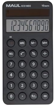 MAUL Taschenrechner Eco MD 2 | Solarrechner mit 10 Stellen und 5 Funktionen | Smartphone Design für einfache Handhabung | Taschenrechner aus 80% recyceltem Kunststoff | Blauer Engel | Schwarz