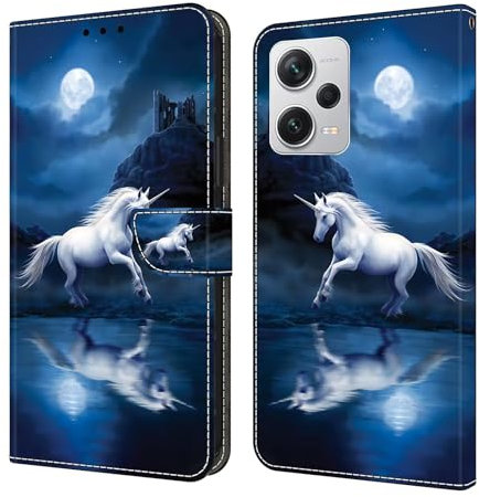 Handyhülle für Xiaomi Redmi 13C 4G/5G / Xiaomi Poco C65 Klapphülle PU Leder Hülle Magnet Stoßfeste Kartenfach Klappbar Schutzhülle Silikon Case Cover mit Muster Motiv Flip Handytasche - Einhorn