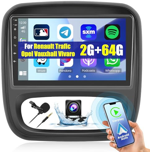[2G+64G] Hikity Autoradio Navi Für Renault Trafic Opel Vauxhall Vivaro 2014-2019 Android 15 Wireless Carplay 9 Zoll Bildschirm Radio mit Android Auto GPS WiFi Rückfahrkamera FM RDS DSP Bluetooth MIC