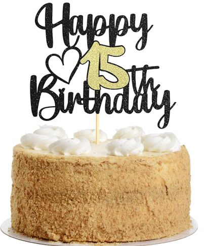 Sumerk 1 Stück 15. Geburtstag Tortendeko Schwarzes Gold 15. Kuchendekorationen für Frau Mann