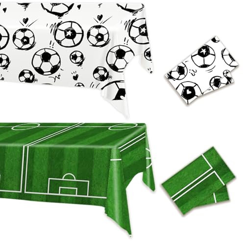 Fussball Tischdecke, Fussball Geburtstagsdeko Tischdeko, Soccer Sport Partytischdecke Tischtuch für Fussball Geburtstag Deko Junge, Fußball Events Party, Kinder Party Dekoration, 130*275cm (2 Stück)