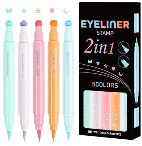 GkgWuxf 5 Stück Doppelköpfig Flüssiges Eyeliner Stempel Stift Makeup Set, Eye Wing Stamp Eyeliner mit Stempel, Geflügelter Eyeliner Geflügelter Flüssiger Eyeliner, Wischfest Langlebiges Eye Liner