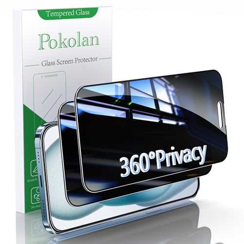 Pokolan 360 Degree 4-way Privacy Screen Protector for iPhone 15 Plus | 2 Pack Anti Spy Tempered Glass Film, No Bubbles, Anti-Scratch, Case Friendly