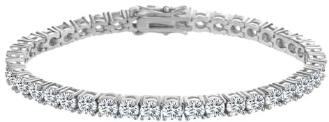 Dunnett Taylor White Gold Plated 4mm Cubic Zirconia Classic Tennis Bracelet for Women