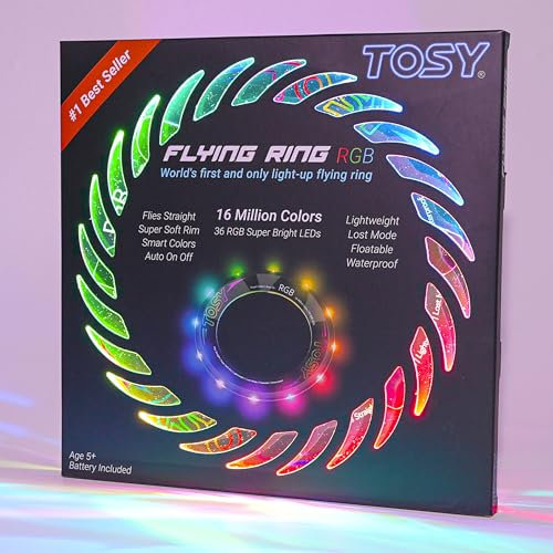 TOSY Fliegender Ring – 16 Millionen RGB-Farben, hell, automatisches Aufleuchten, sicher, wasserdicht, leichtes Frisbee, Geschenk zum Geburtstag, Ostern, Weihnachten für Kinder