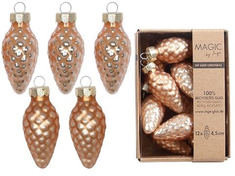 Christbaumschmuck Zapfen 4,5cm Glas 12er Set - matt & glänzend - Christbaumkugeln für Weihnachtsbaum - Weihnachtskugeln & Weihnachtsbaumschmuck zu Weihnachten Beige - Golden Sesame