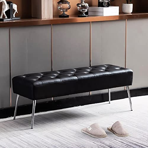 FGDIUCVN Bettbank mit Metallbeinen, gepolsterte Schlafzimmerbank, Ottomane-Sitzbank aus Leder, Moderne Multifunktions-Schuhbank, Eingangsbank, Esszimmerbank, Schwarz, 60 x 40 x 45 cm (24 x
