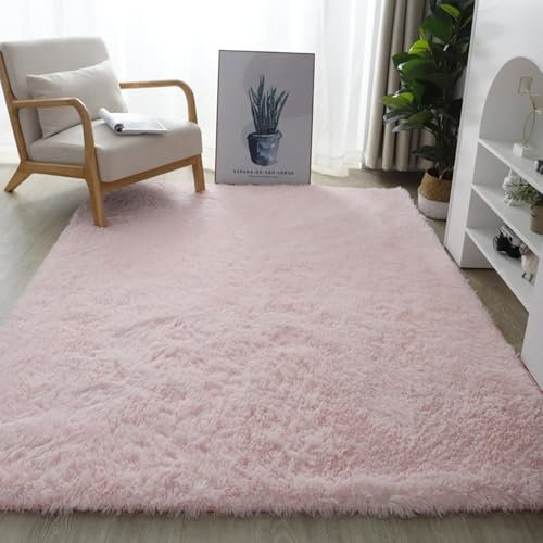 YUANWAN Teppich Hochflor Teppiche 150 x 260 cm Waschbar Und rutschfest Shaggy Hochflor Teppich Wohnzimmer Teppich Hochflor für Wohnzimmer, Schlafzimmer, Hellrosa