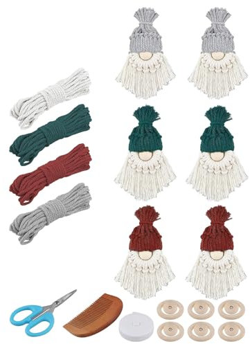 Kit Macramè di Natale, Fai da Te Babbo, 6 Set Artigianato Decorazioni per Albero, Filato Gnomi Appeso fatto a mano, Decorazione per Appendere la Parete, con Tutorial Passo Dopo Passo per Principianti