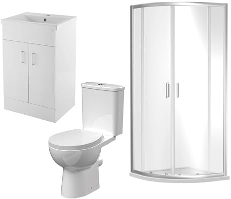 900mm Quadrant Shower Enclosure Suite with Shower Enclosure, Shower Tray, Shower Waste, 500mm Vanity Basin Unit and Toilet and Seat