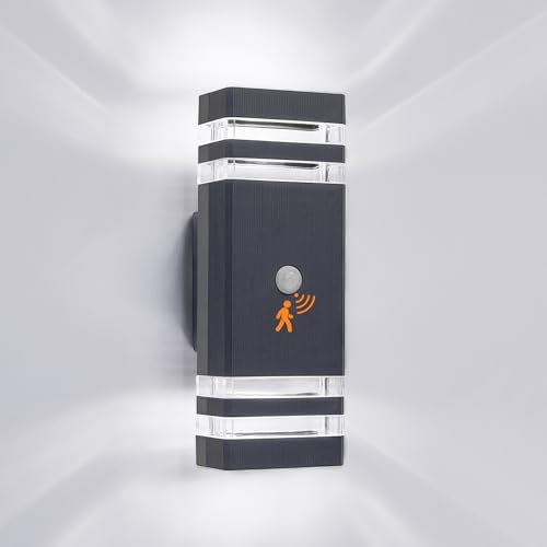 CELAVY Up Down Outside Lights with Motion Sensor, 6000K PIR Outdoor Wall Light Mains Powered, IP65 Front Door Porch Light Electric, Security External Exterior GU10 LED Lamp for House, Anthracite Grey