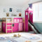 Willood Kinder Hochbett mit Rutsche, Leiter, Bettumrandung,Turm Rosa 80x200 cm Massivholz Kiefer