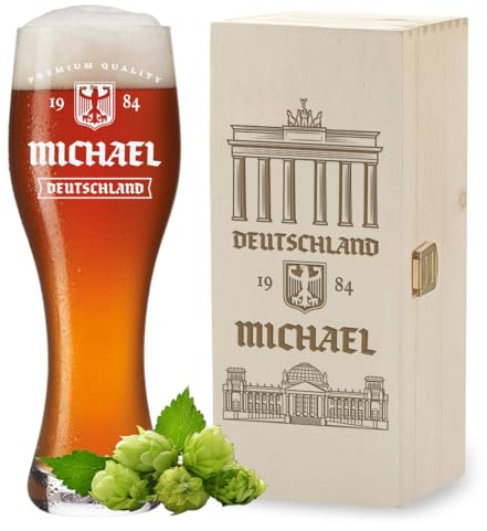 polar-effekt Weizenbierglas mit Namensgravur und gravierter Holzkiste | 500 ml Weißbierglas für Berlinfreunde zum Geburtstag; ein zweiteiliges Geschenkset mit persönlicher Gestaltung.