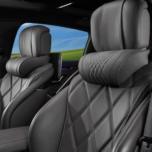 Dapucarin Nackenkissen Auto Kopfstütze Weichheit Kissen zum Fahren mit Verstellbarem Riemen, 100% Memory Foam und Atmungsaktiver Abnehmbarer Abdeckung, Schwarz, 2 Stück