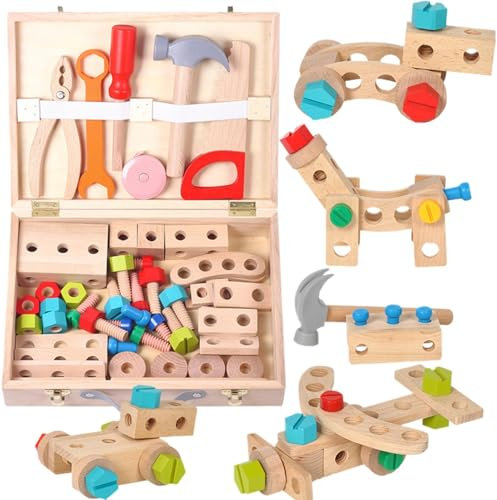 Construction Tools for Kids, Learning Construction Toys, Kids Construction Tools Play Set, Wooden Carpenter Toy Set for Fine Motor Skills, Educational Building Toys with Storage Box for Indoor Fun