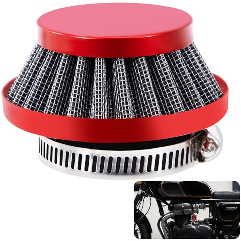 Tunejoy Filtro Aria Moto 42mm Filtro Aspirazione Aria Moto a Doppio Strato Acciaio Filtro a Cono per 43cc 47cc 49cc Scooter ATV Mini Ruote Pocket Bike Rosso